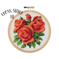 Orange Roses 6" Hoop Cross Stitch Kit.