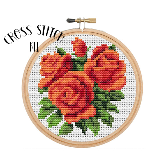 Orange Roses 6" Hoop Cross Stitch Kit.