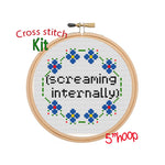 screaming internally cross stitch kit