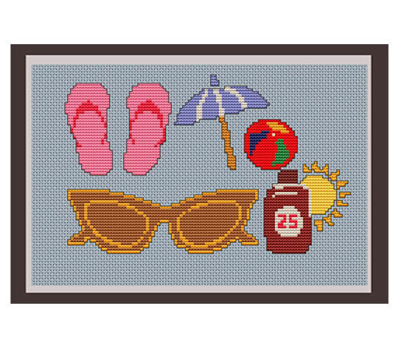 Summer Vacation Cross Stitch Pattern. PDF Pattern.