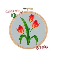 Flowers Cross Stitch. Tulips Cross Stitch Kit. Modern Cross Stitch Pattern.